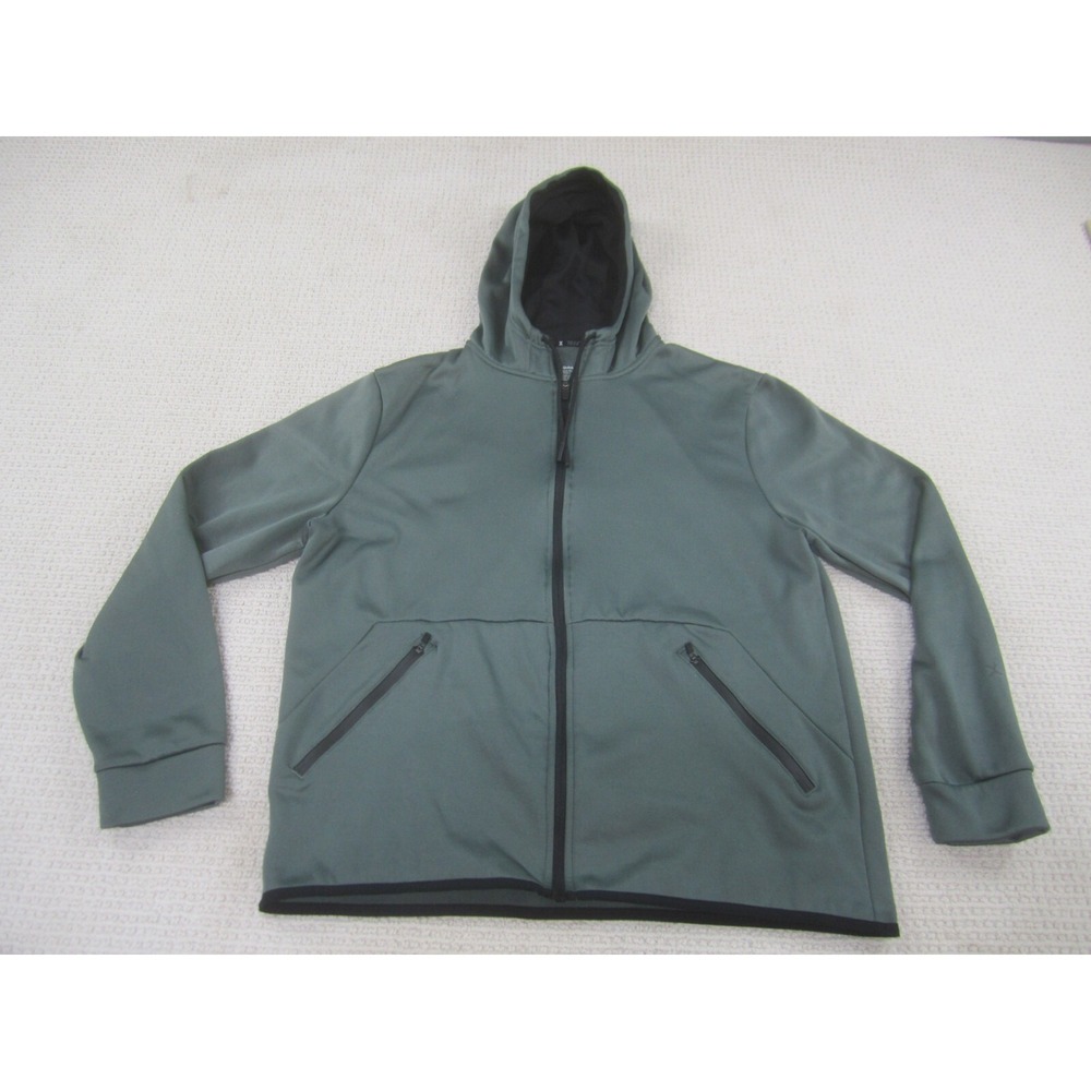 Xersion Jacket Mens Large Green Full Zip Up Fleece Hoodie Quick‎ Dri